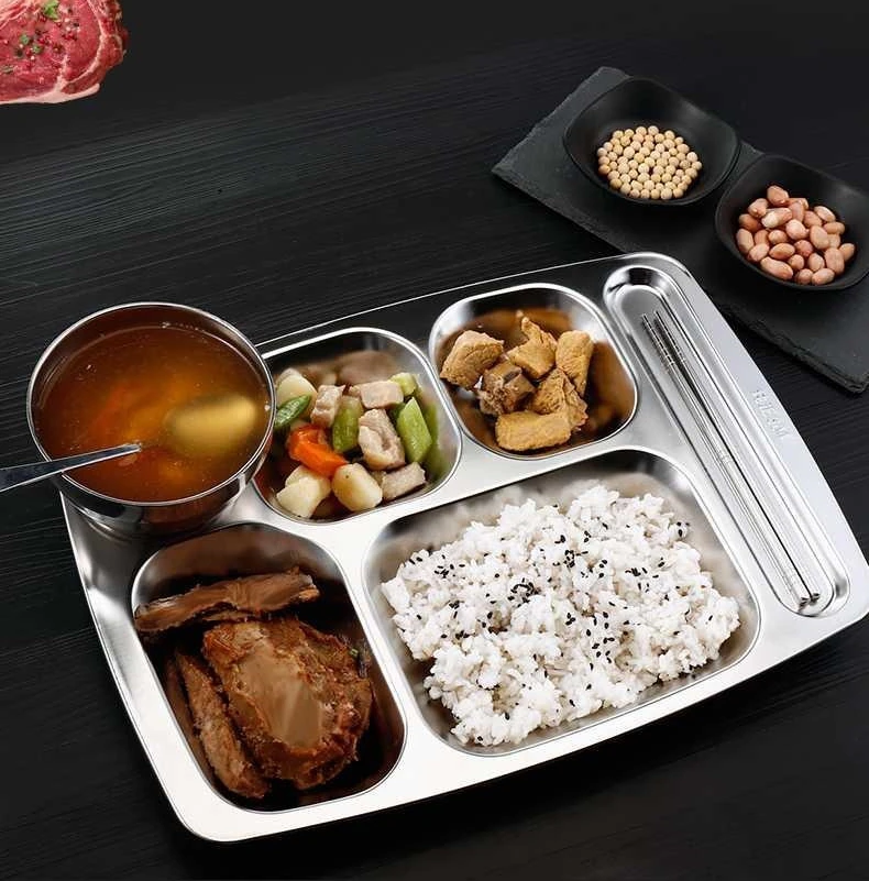 

Food grace 304 Stainless Steel disposable Lunch Tray food tray 5 6 compartment for Restaurant