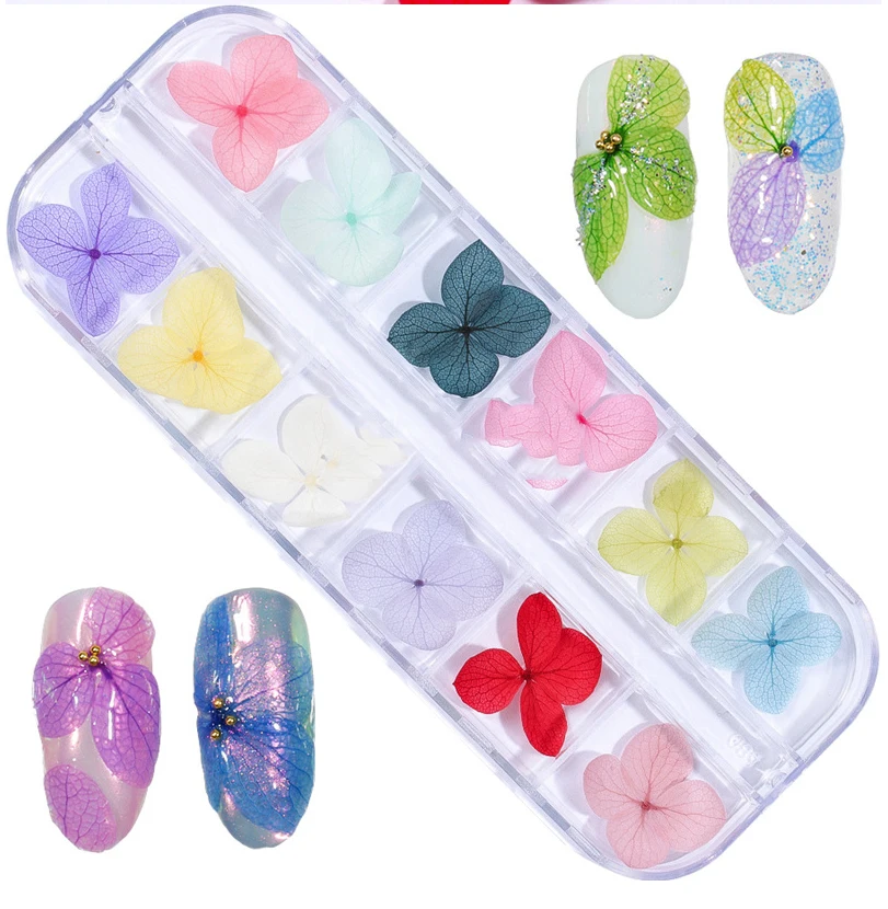 

12 Colors fresh natural nail dry flowers box3D Dry Flower Stickers Set with Mixed Designs for Nail Art Decoration