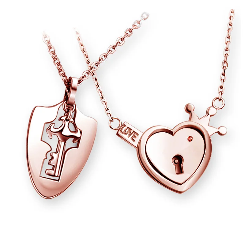 

Fashion Heart Lock Necklaces Jewelry Sets Stainless Steel Key Pendant Necklace Couples Wedding Gift