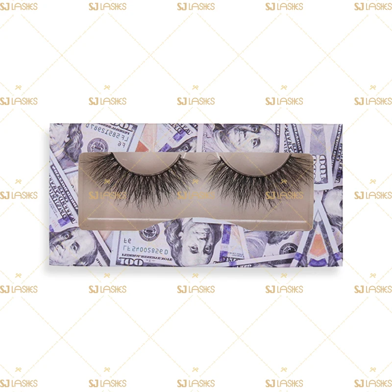 

3D mink lashes with design dollar painting eyelash packaging paper eyelash packaging, Natural black mink eyelash