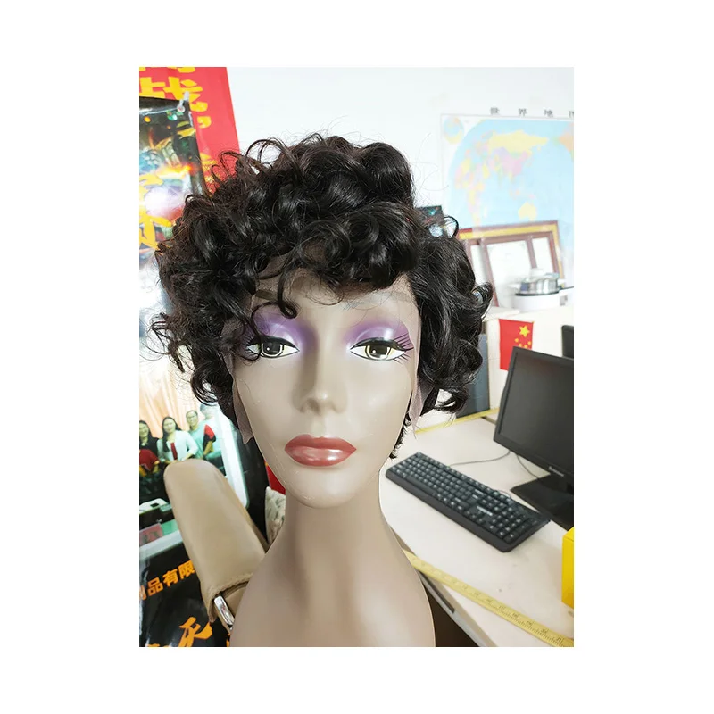 

2021 Customized Curly Brazilian Remy Human Hair Short Pixie Cut Wigs for Black Women