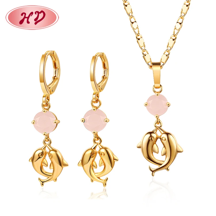 

Best Selling cute little dolphin earring and necklace cubic zirconia jewelry sets