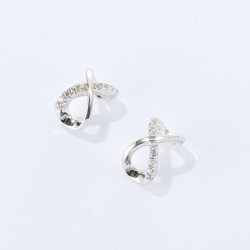 

Wholesale 8 shaped Stud Earrings Half Setting Iced Out Infinity Earrings for Women Fine Jewelry