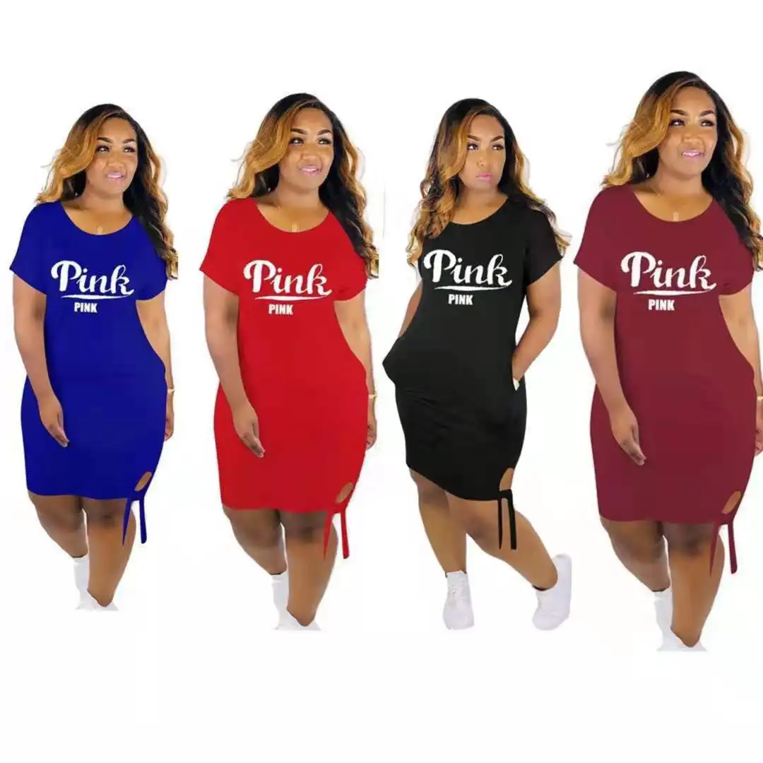 

New Trendy Casual pink letter printing 3xl plus size dress New cute dresses for summer dress womens clothing