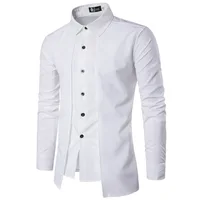 

Hot sale men cotton polyester double breasted slim fit solid color long sleeve casual shirt