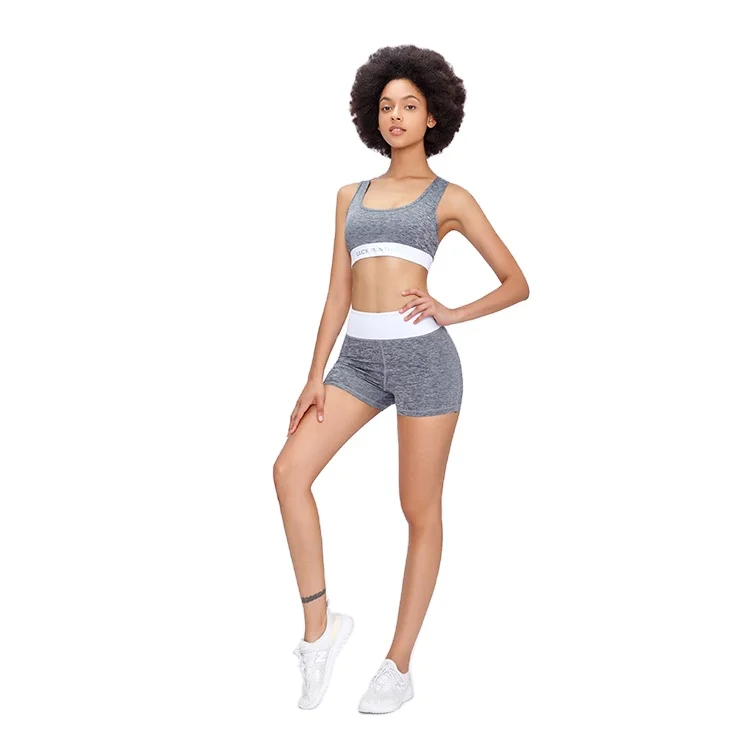 

Athletic wear yoga fitness Custom print logo cotton women gym shorts with bra sets