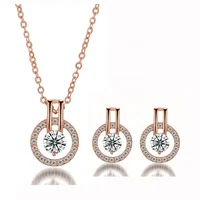 

Jiushang Rose gold round diamond pendant necklace earrings jewelry set for party