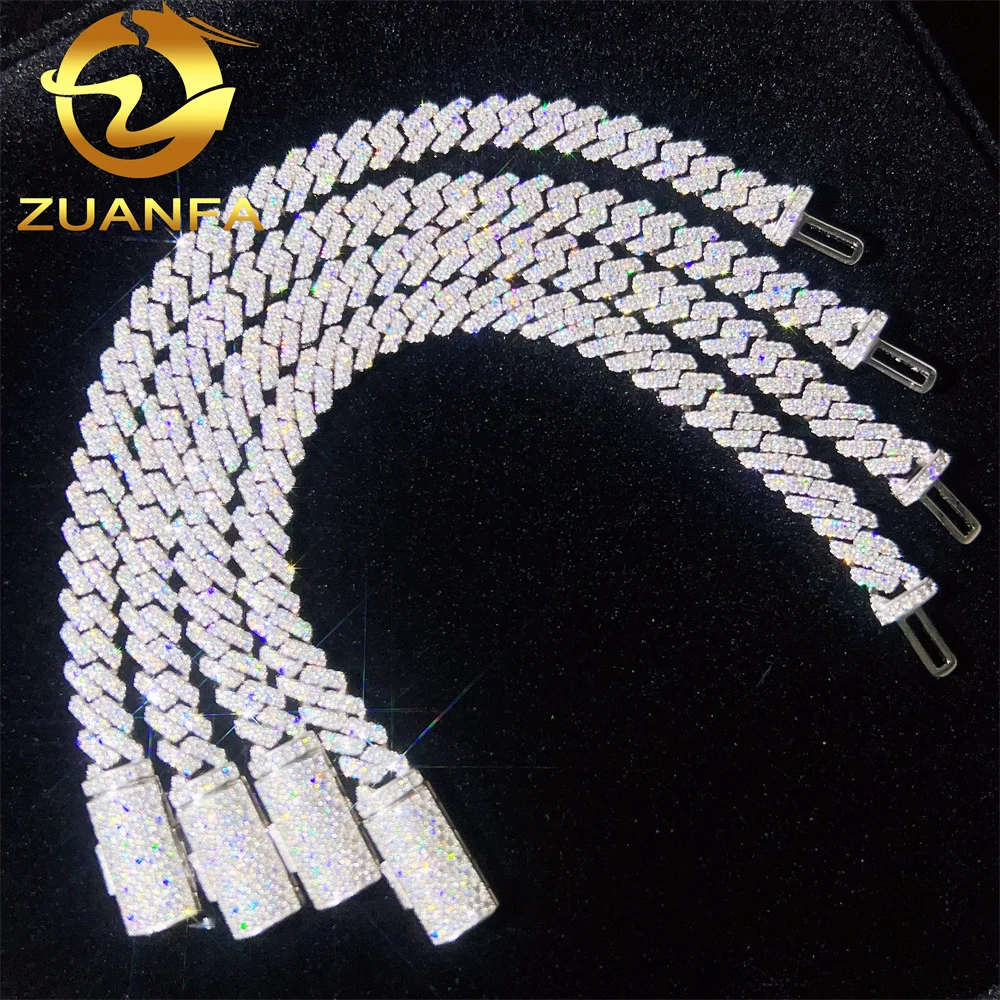 

Wholesale price pass diamond tester 8mm 925 sterling silver two row diamond vvs moissanite cuban link bracelet