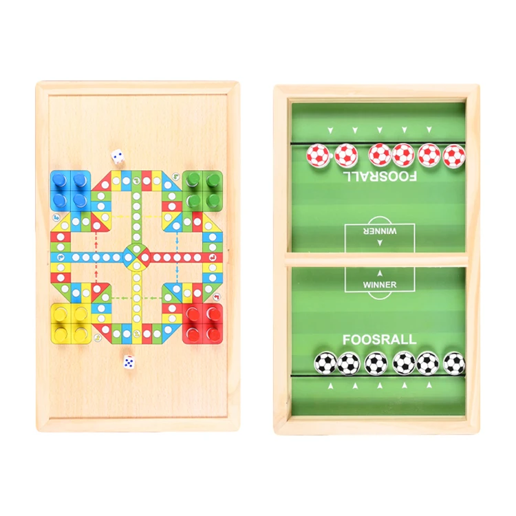

2 in 1 wooden soccer hockey flying chess catapult fast sling puck table board family games, As picture