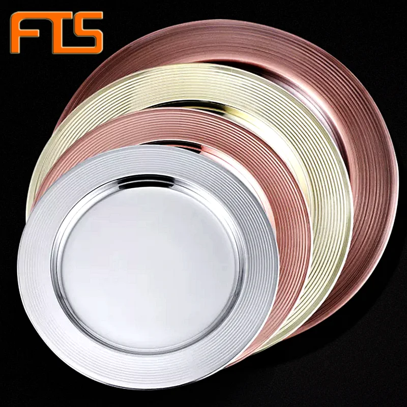 

FTS Serving Trays Food Metal Stainless Steel Gold Round Cutlery Wedding Luxury Custom Silver Mirror Tray