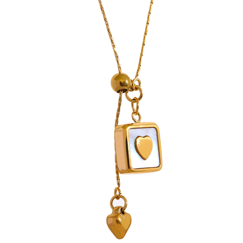 

JINYOU 571 Stylish Square Heart Shell Pendant Stainless Steel Romantic Necklace Women Statement 18k Gold Plated Jewelry