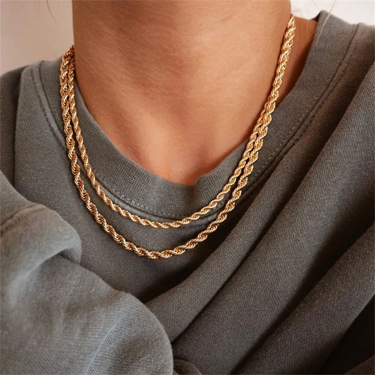 

Handsome Men's Favor Stainless Steel Chain Necklace Gold Plated Rope Chain Necklace for Men and Women