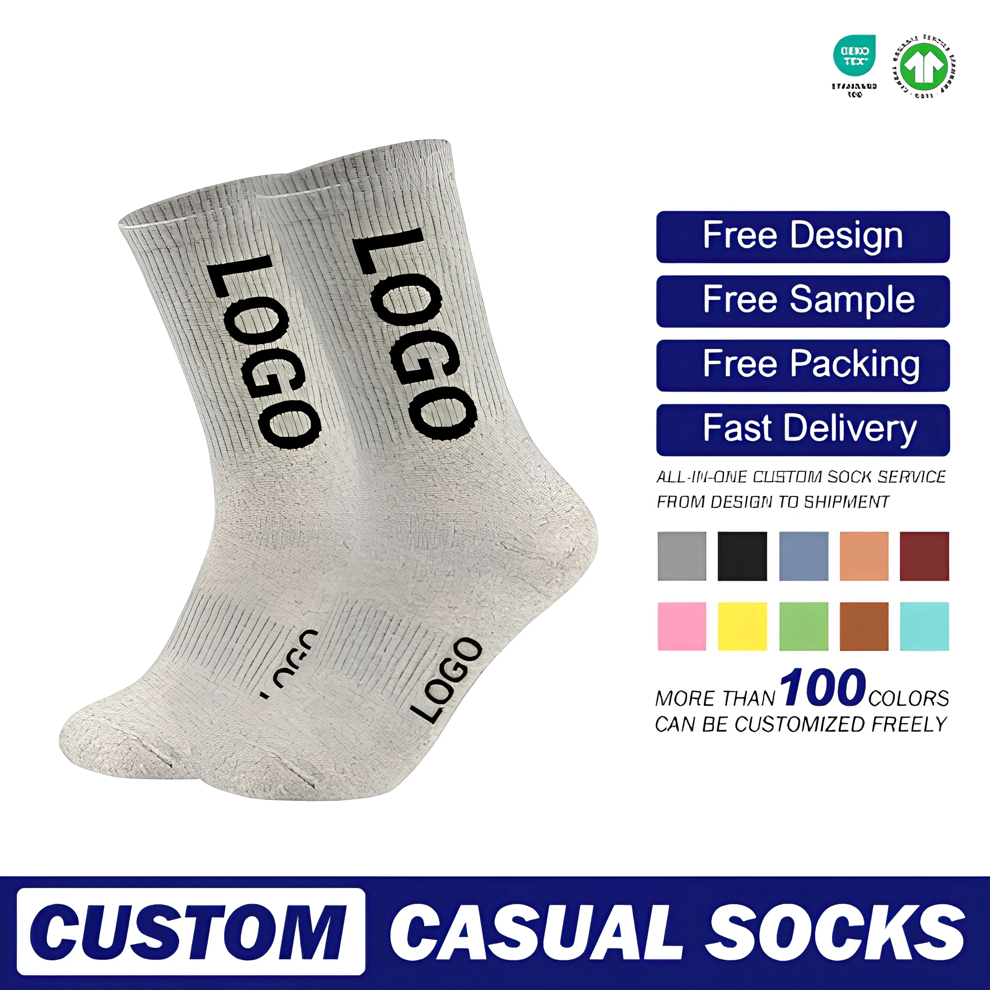 High Quality Custom Crew Ankle Quarter Knee High Socks for Adults Men Women with Factory Logo on Bottom Affordable