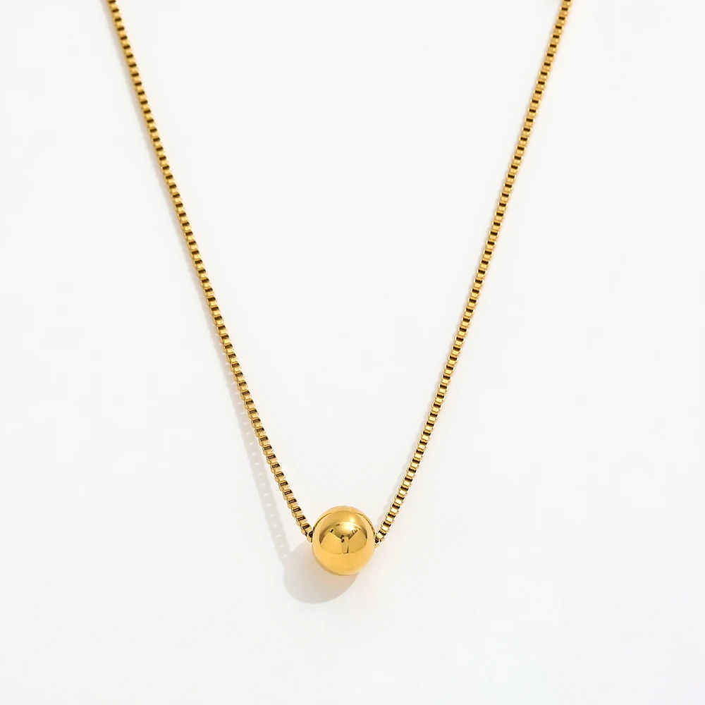 Joolim Jewelry 18K Gold Plated Little Ball Pendant Box Chain Necklace Stainless Steel Jewelry Wholesale for Women