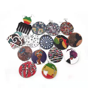 Wholesale Unique Elegant Art Colorful Woman Afrocentric Africa Map Wood Earrings Jewelry Mix