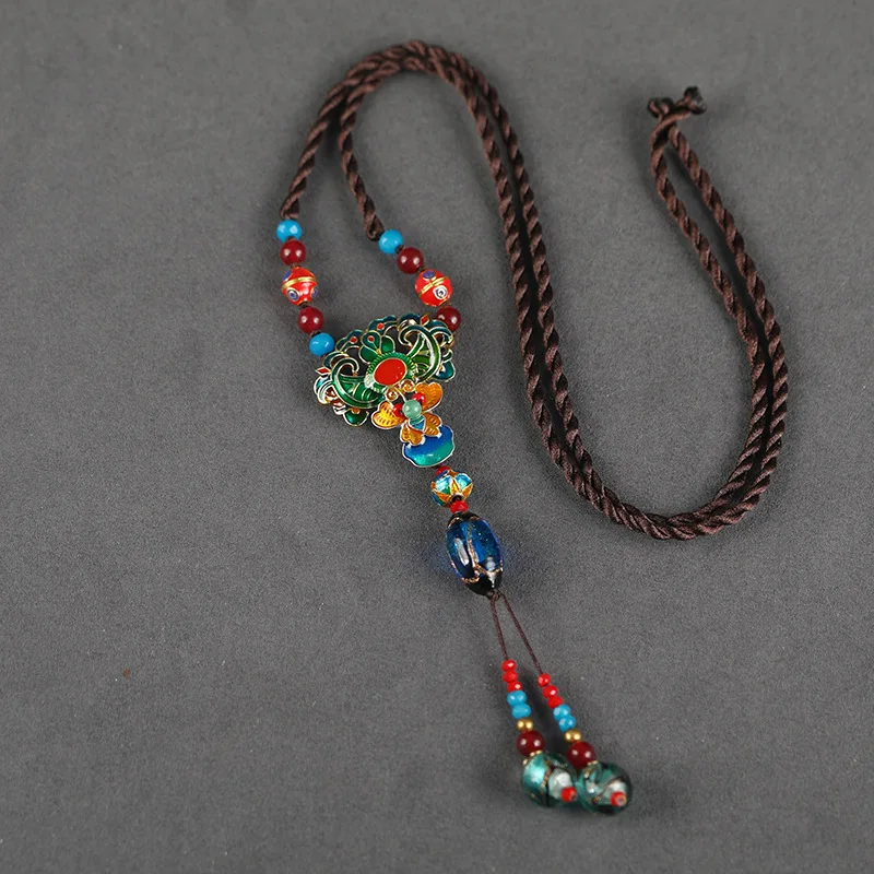 

Retro hundred matching long necklace ethnic style simple autumn and winter colored glaze pendant sweater chain