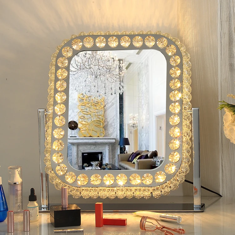 

Dropshipping 360 LED Makeup Mirror Crystal Hollywood Vanity Mirror For Daily Use Item Read To Ship, Yellow/ white