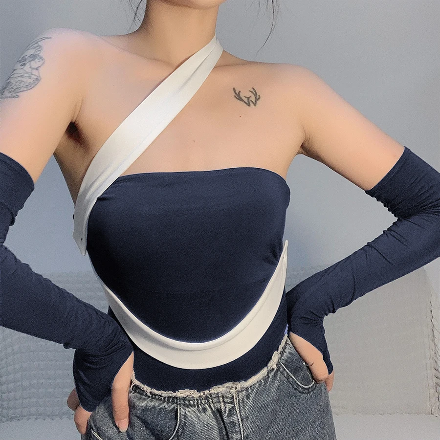 

Nibber K21K00630 Factory Wholesale Custom Off-shoulder Diagonal Sling Womens Bodysuits Sexy Slim Bodycon Solid Color Half Sleeve