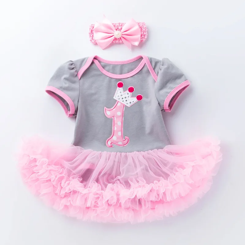 

Baby Girl 1st Birthday Dress Short Sleeve Romper Cake Smash Outfit, Pink