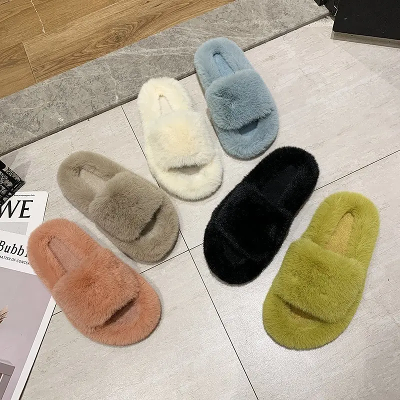 

Fuzzy Comfortable Furry Spa Home Slippers Lightweight open-toe Women indoor Faux Fur Slipper for ladies