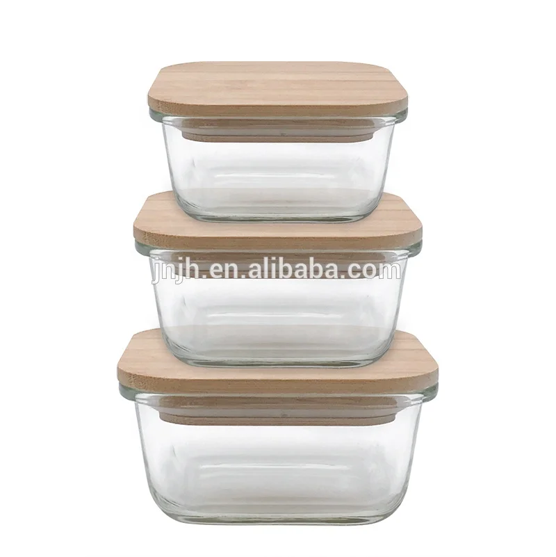 

Eco Friendly Glass Food Storage Containers with Bamboo Lids Meal Prep Containers BPA Free, Customized color acceptable