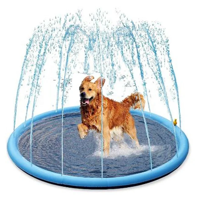 

Inflatable water spray pad summer kids outdoor pvc foldable pet swimming pool toys, Blue, dolphin