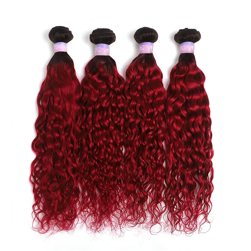 

KEMY HAIR 100% Remy Brazilian Virgin Human Hair Bundles red burg colored Brazilian water wave curly human hair extension