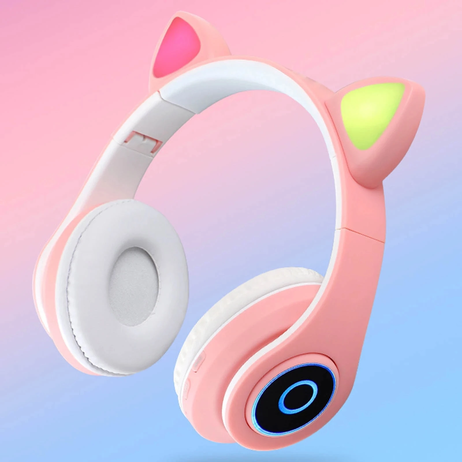 

B39 Wireless Cute Cat Ear Headphone Foldable Stereo Music Headset With LED Light Volume Control Hands-free BT Earphone, Black white pink blue red purple khaki