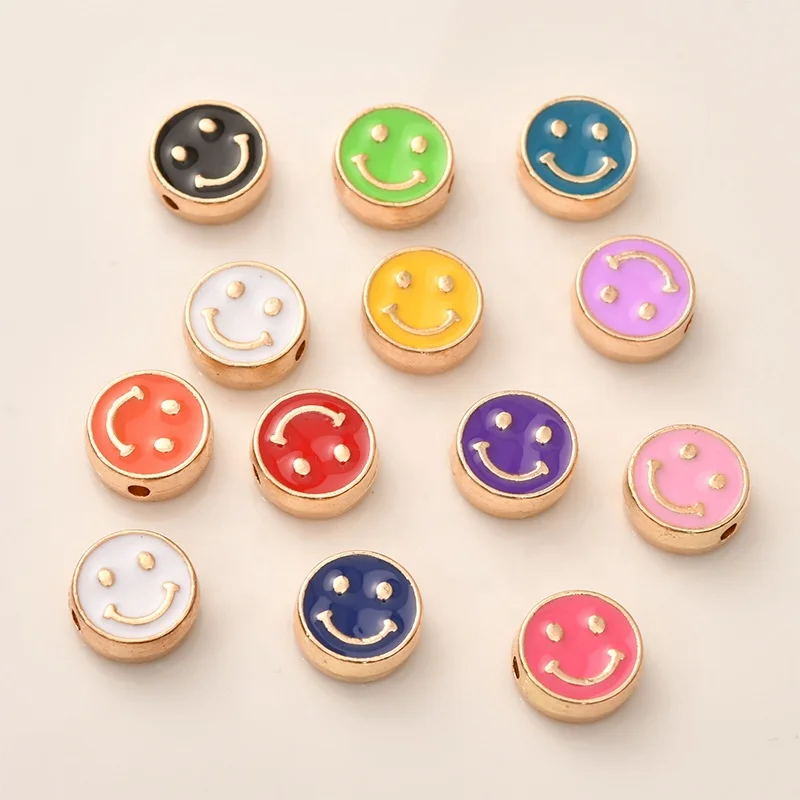 

10MM Spaced loose beads Smiley Face Fashion Enamel Drop Oil Alloy For Bracelet Necklace women Jewelry Making Supplies Wholesale, Picture