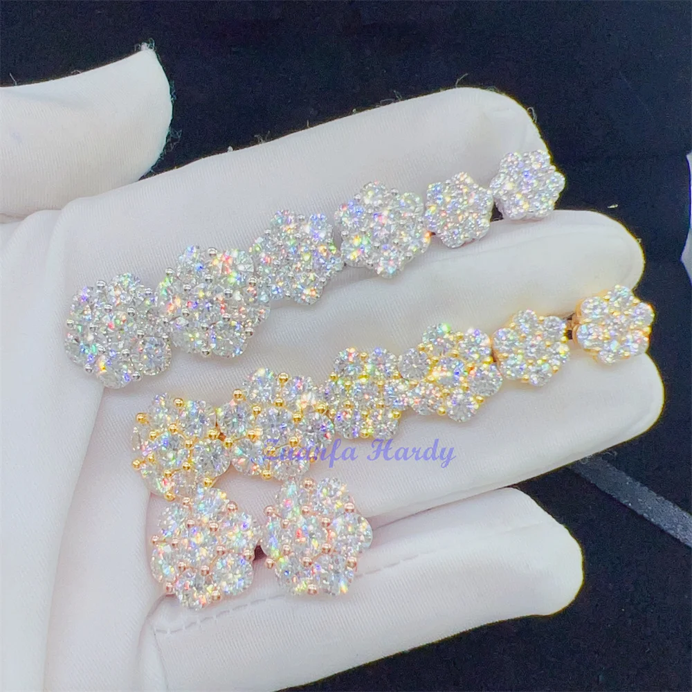 

Zuanfa Hot Top Selling Pass Diamond Tester Fine Jewelry 925 Silver 8mm 12mm 15mm Flower Earrings VVS Moissanite Stud Earrings