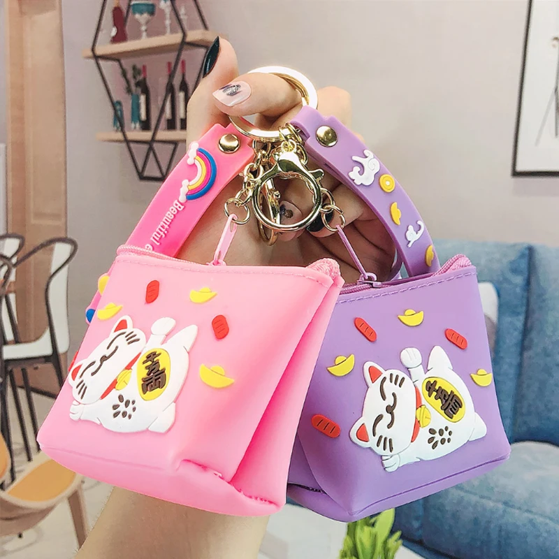 

Silicone Wallet Women Coin Purse Cartoon Colorful Cute Zipper Money Purse Wallet Keychain Coin Purse