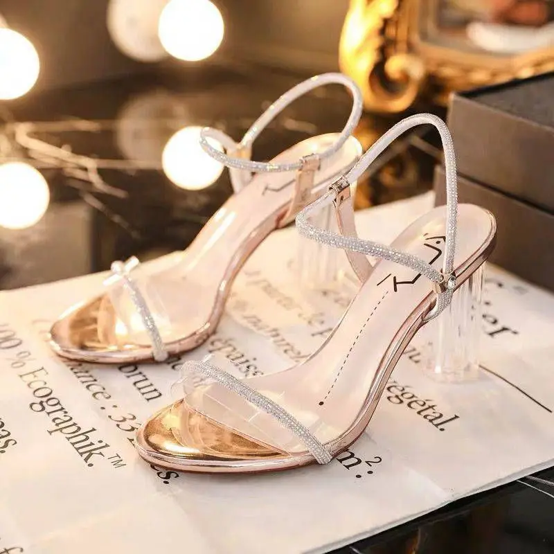 

2021 Korean Summer Transparent block clear heels wedge heel platform shoes two wear sandals ladies Pumps Women's Sandals, As picture shows