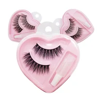 

Private Label Pink Love Heart Shape Tray Silk Cotton Band Full Volume Luxury 3D Faux Mink Strip Eyelashes Vendor with Lash glue