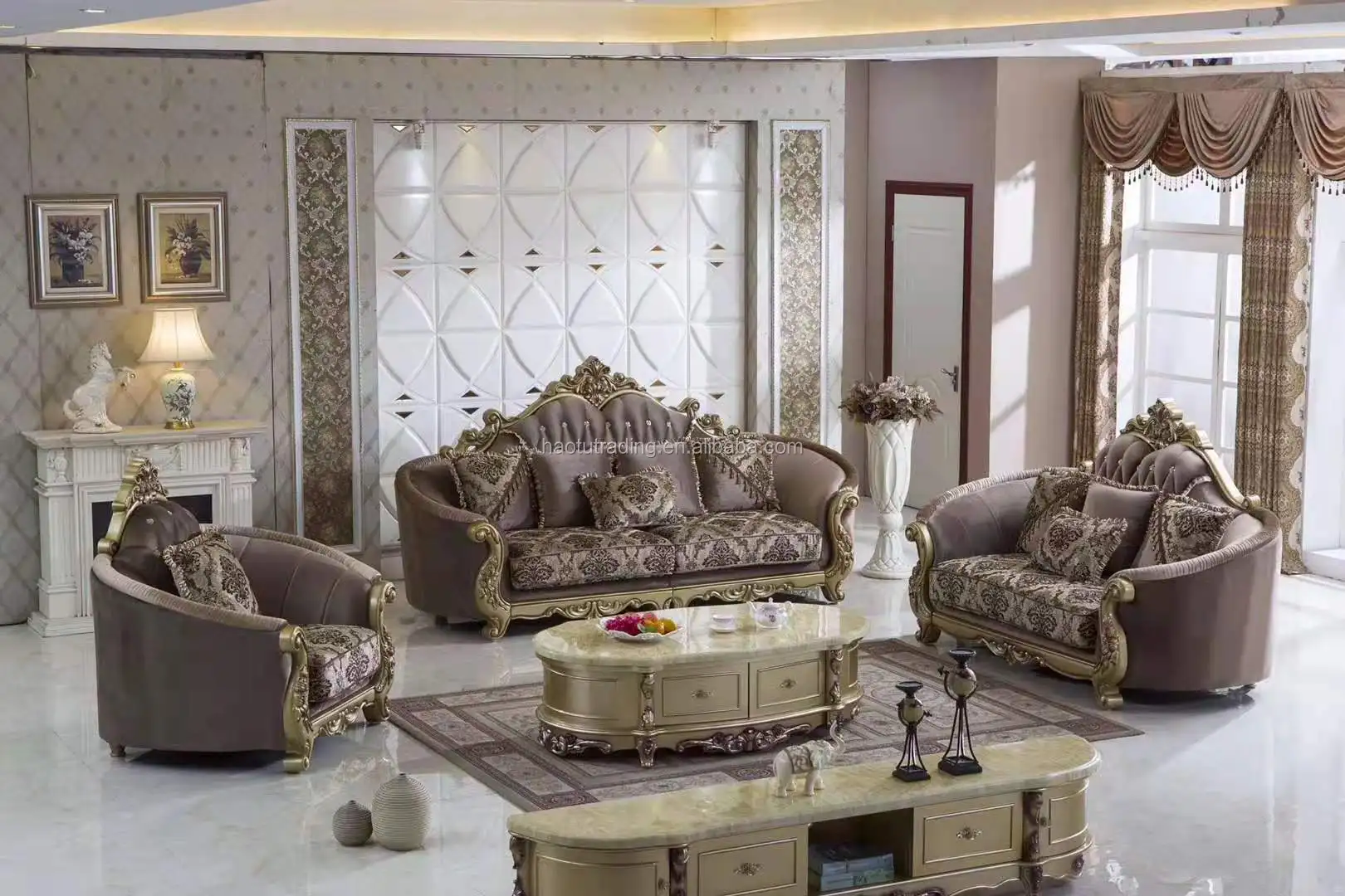 European classical antique livingroom furniture wood carved royal luxury sofa set