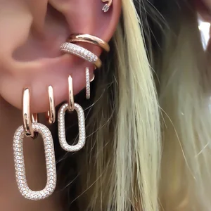 silver rose gold plated micro pavae open link chain dangle earring 2