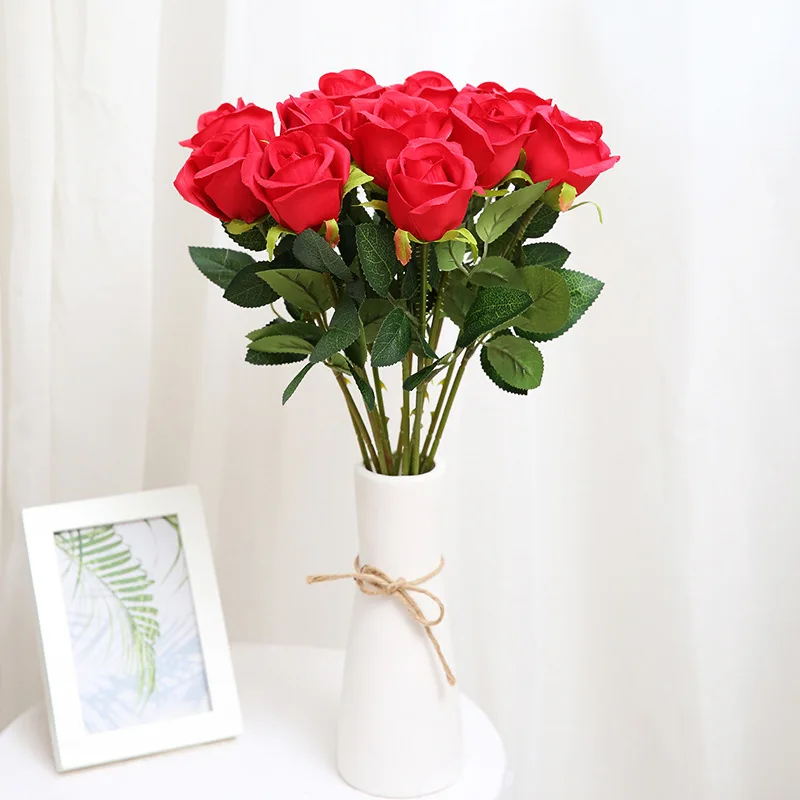 

10pcs Real Touch Silk Rose Artificial Flowers Long Branch Red Roses Flower For Home Wedding Decoration Valentine's Day Gift