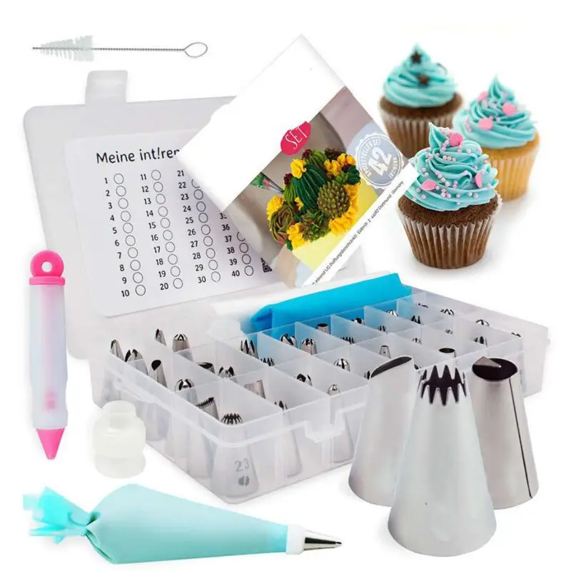 

64 pcs silicone pen cake nozzel set piping nozzles pastry bags with tips articles for cupcakes, As picture