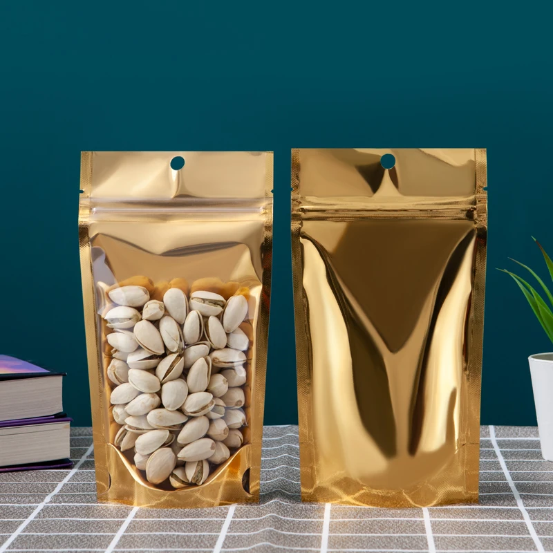 

Shiny Gold Zip Lock Aluminium Foil Packaging Stand Up Pouch Bag