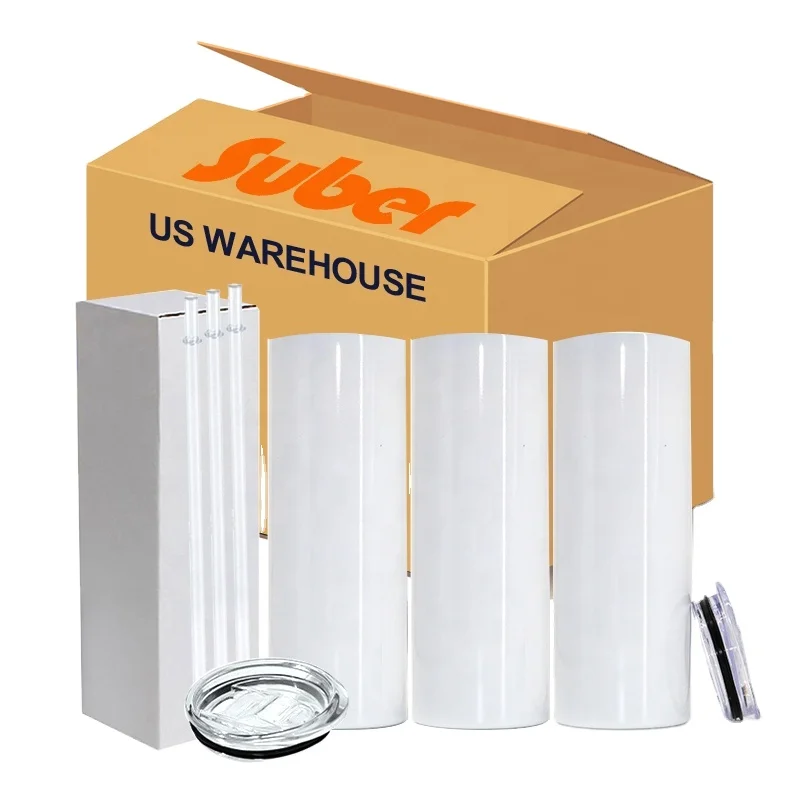 

USA warehouse 20 oz vacuum insulated tumbler cups Double Wall Straight sublimation blanks tumbler With Lids And Straws, White