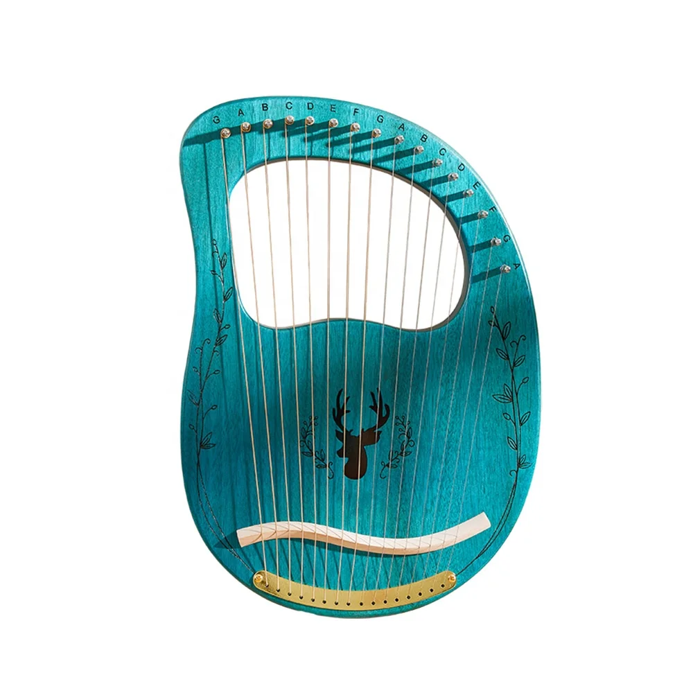 

Wooden 16 Strings Lyre Harp Mahogany Lye Harp Wood String Instrument For Beginner, Blue/wood