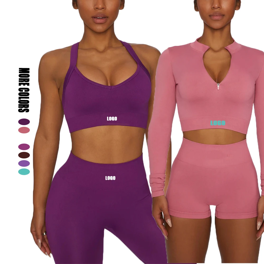 

2022 Women Compression Soft Seamless Quick Dry Yoga Shorts and Tops Set