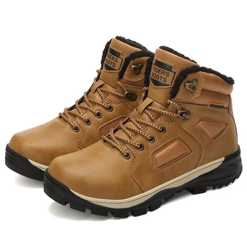 

dropshipping leather Hiking boots for Men rubber outsole high top outdoor shoes men winter boots, Yellow, brown, black