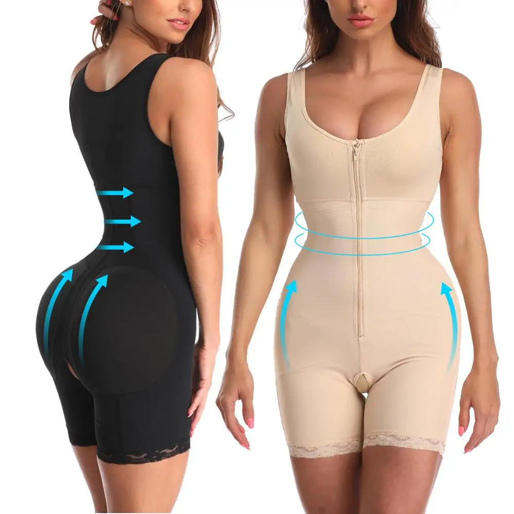 

Womens Full Shapewear Butt Lifter Body Shaper Tummy Control Bodysuit Postpartum Faja Colombianas Plus Size, Nude/black