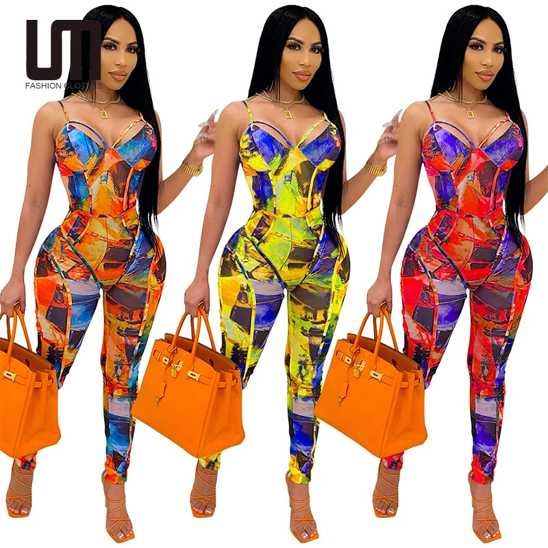 

Liu Ming 2022 New Design Women Sexy Tie Dye Sleeveless Printed One Piece Pants Jumpsuits, Customized color