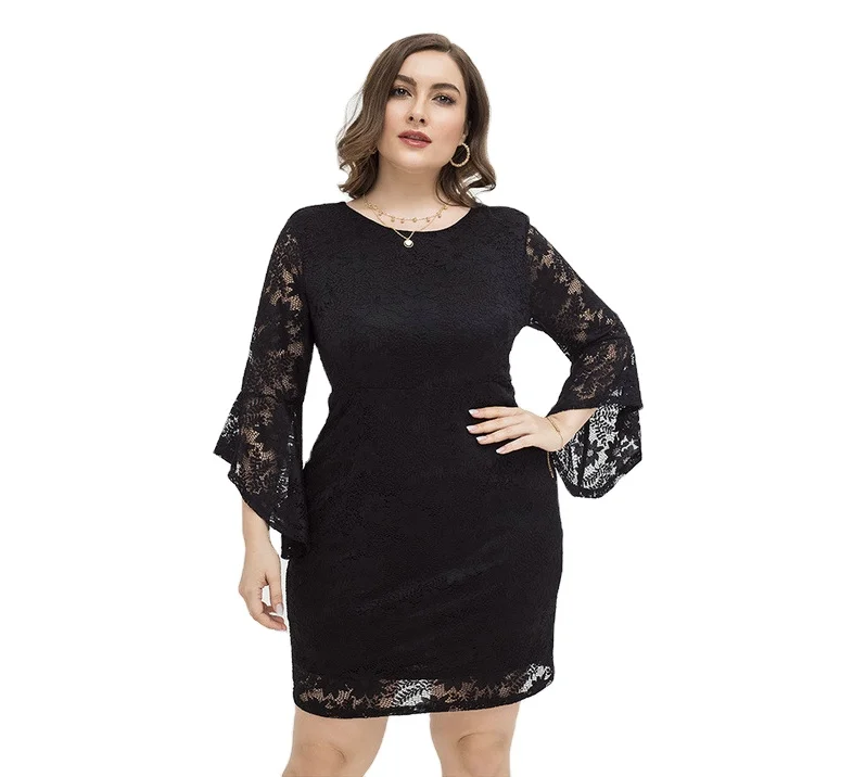 

Lace silk mature wind elegant temperament sex appeal cultivate one's character Plus Size dress, Picture color