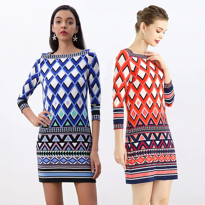 

D079 casual dresses women fall Plaid printing half sleeve mini women office dress