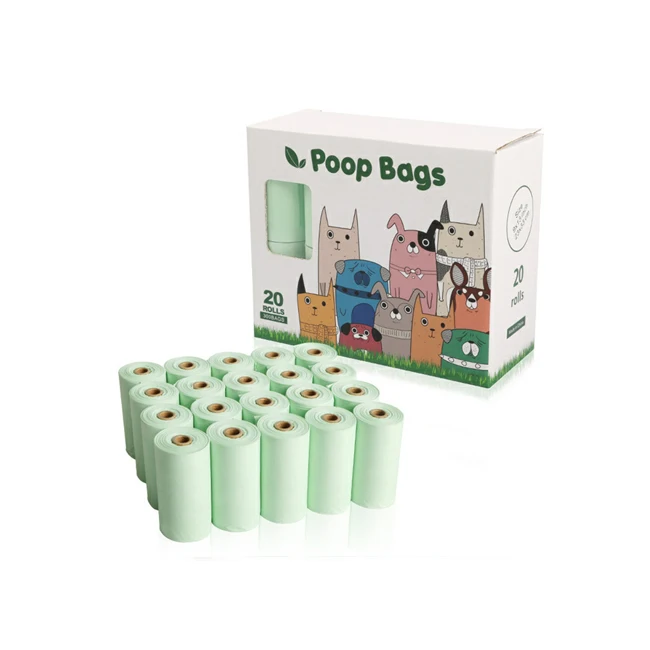 

Custom 24 Rolls Eco Friendly Bio Degradable Cornstarch Compostable Poop Bags, Light green