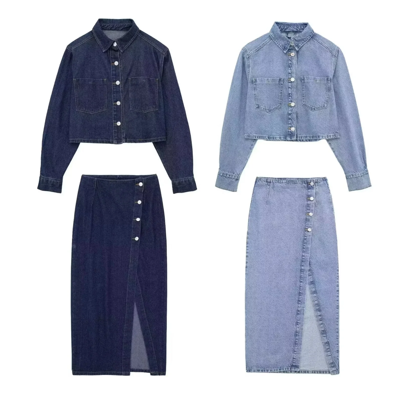

New European and American women's short denim jacket and skirt set