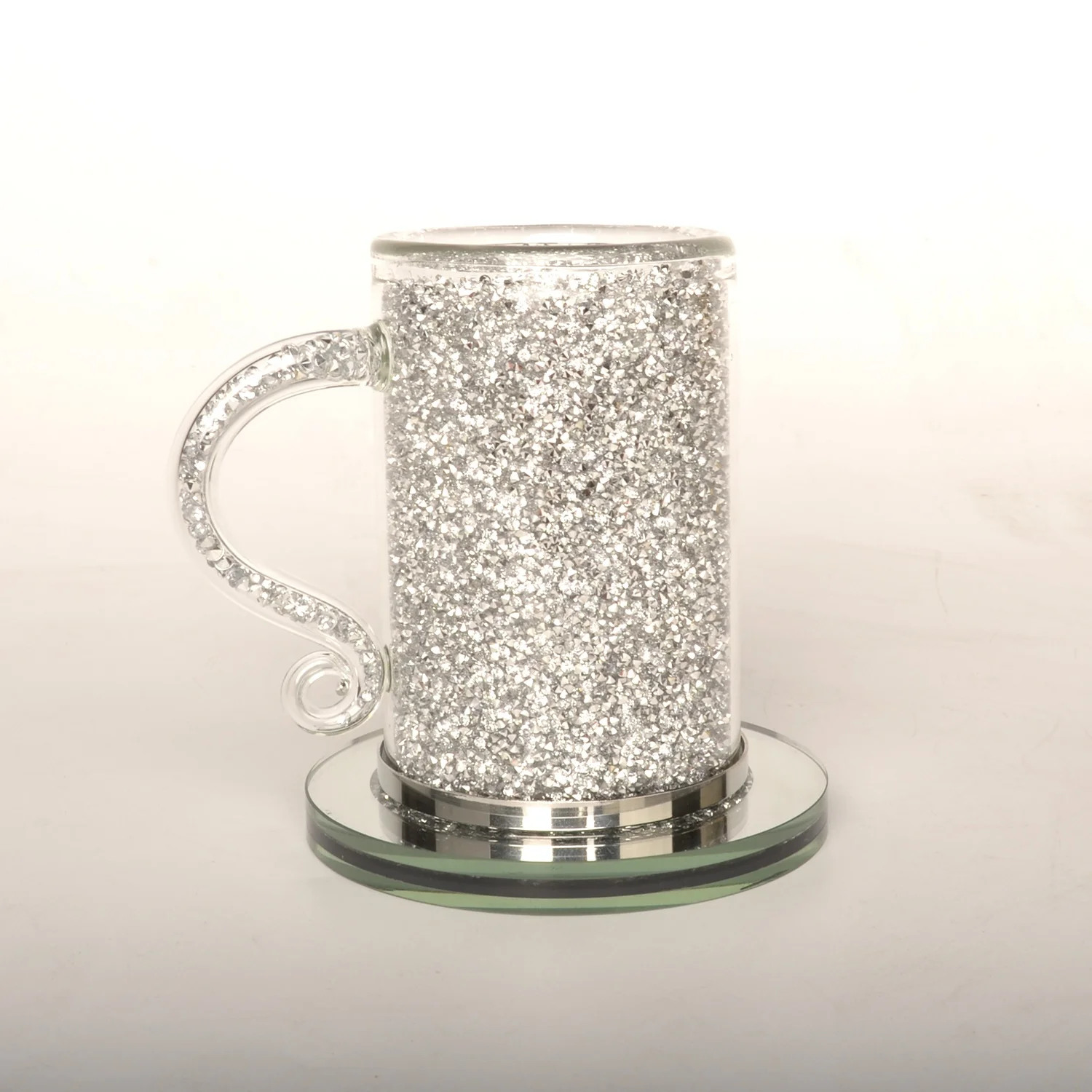 

Crushed diamond coffee mug with round coaster, Sliver