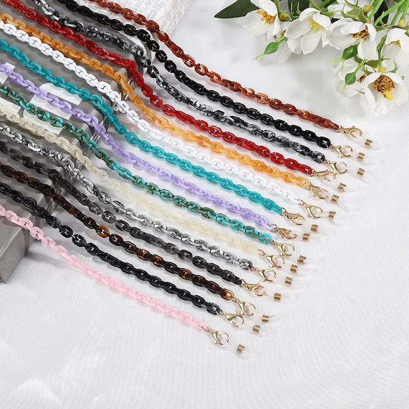 

Stock hot sale acrylic resin mask maskholder chain eye glasses chain lanyard necklace, 10 colors